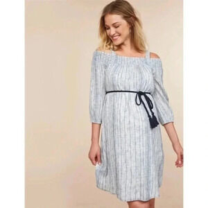 Jessica Simpson Maternity Blue & White Cold Shoulder Long Sleeve Mini Dress S